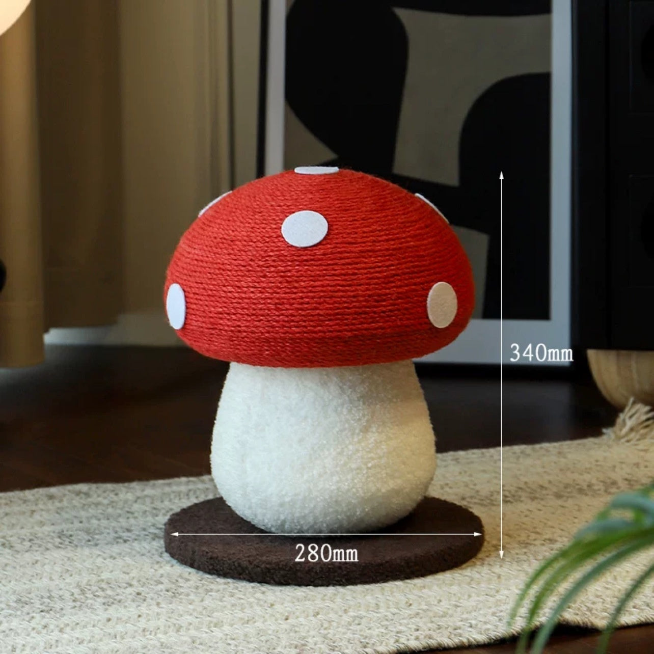 Griffoir Champignon pour Chat – Rouge et Marron – Tronc Sisal ou Tissu