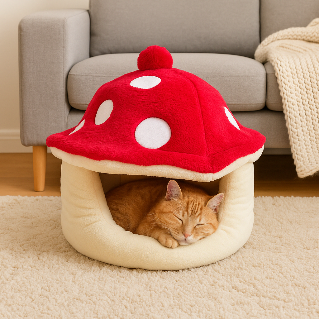Maison champignon douillette pour chat – Lit cocooning original