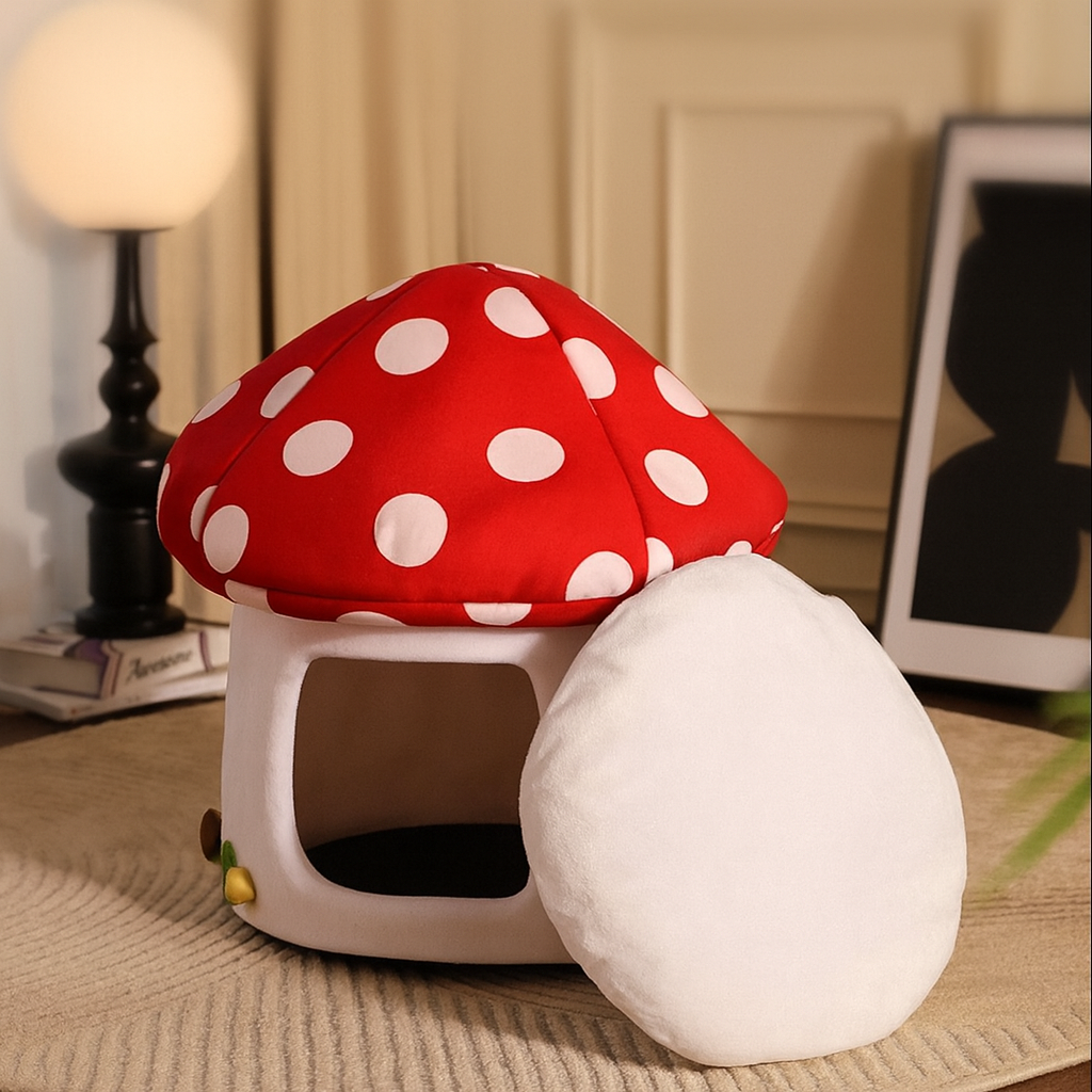 Maison champignon rouge pour chat – cachette champignon pour chat
