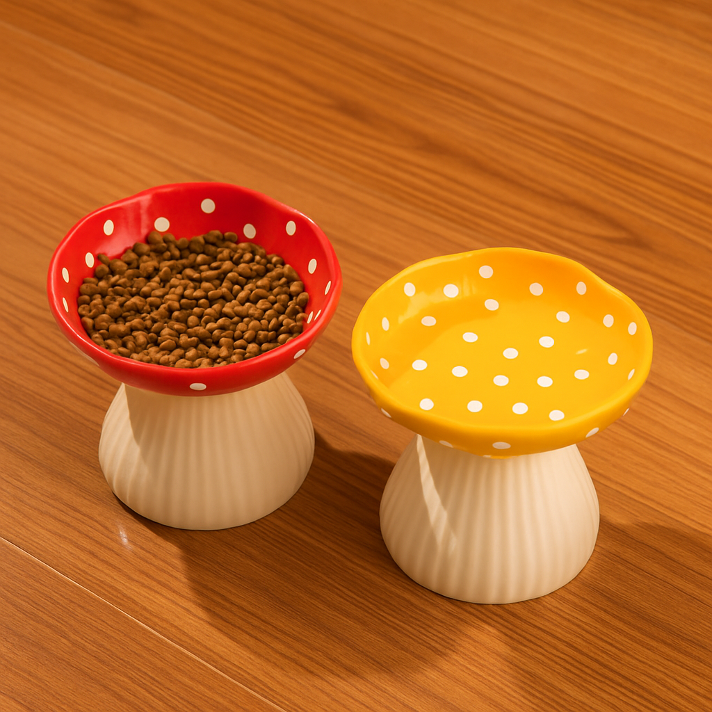 Gamelle surélevée champignon en céramique – 3 couleurs