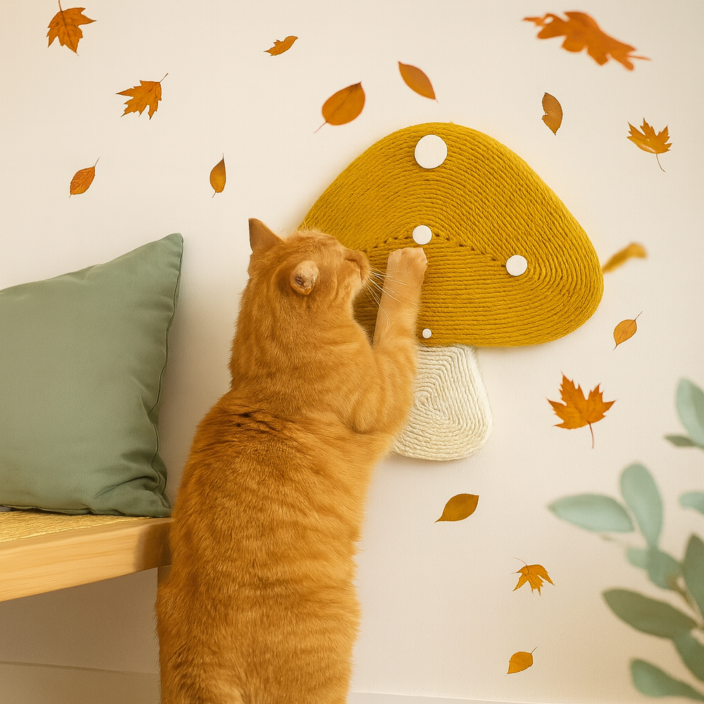 Griffoir mural en sisal – Forme Champignon jaune