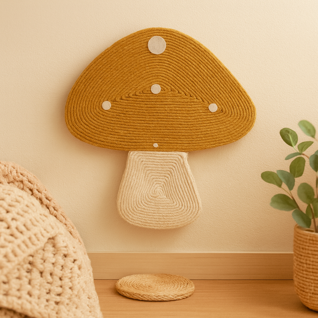 Griffoir mural en sisal – Forme Champignon jaune