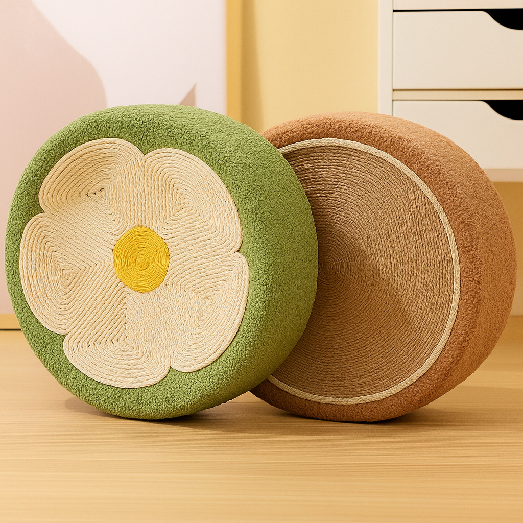 griffoir en sisal pour chat rond et fleur