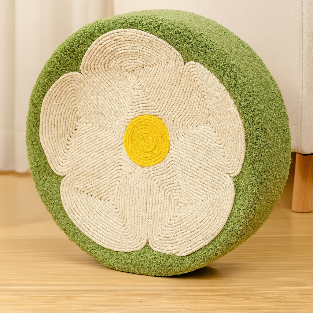 griffoir en sisal pour chat rond et fleur