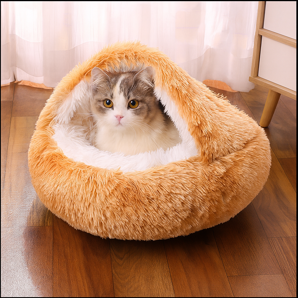 Panier pour chat doux et chaud  couleurs d'automne